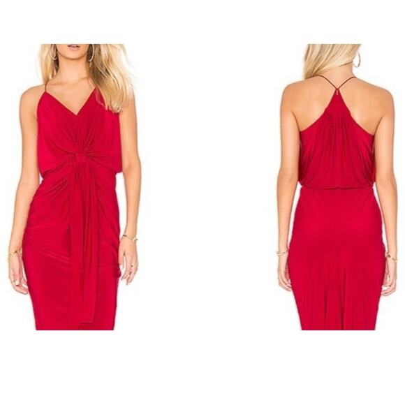 Misa Los Angeles Domino Front Twist Draped Maxi Dress V Neck Red Size Small NWT - Picture 2 of 13